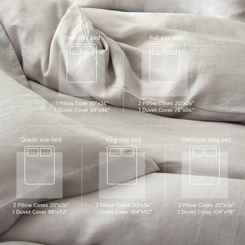 Simple&Opulence 100% Linen Duvet Cover Set, 3 PCS Natural French Flax Light Grey Duvet Cover Queen Size, Breathable Soft Comfy Linen Bedding Comforter Cover with 2 Pillowcases(Light Grey, 88" x 92") - Image 4